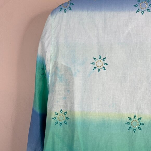 Napa Valley Button Up Top Womens 1X 3/4 Sleeve Embroidered BEACHY COASTAL Vibes - Picture 14 of 14